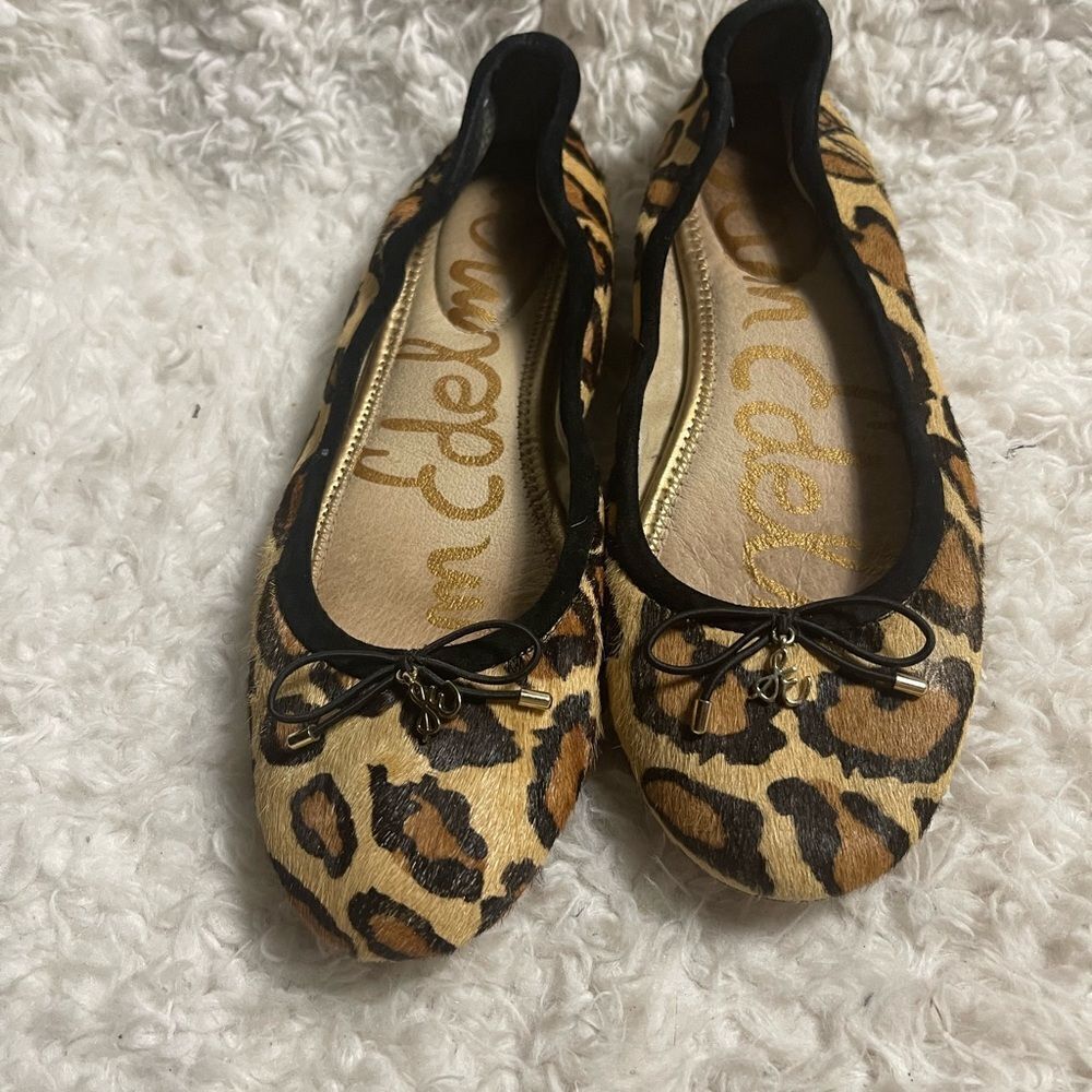 Sam Edelman leather calf hair Leopard print slip on Ballerina Flats SZ 7